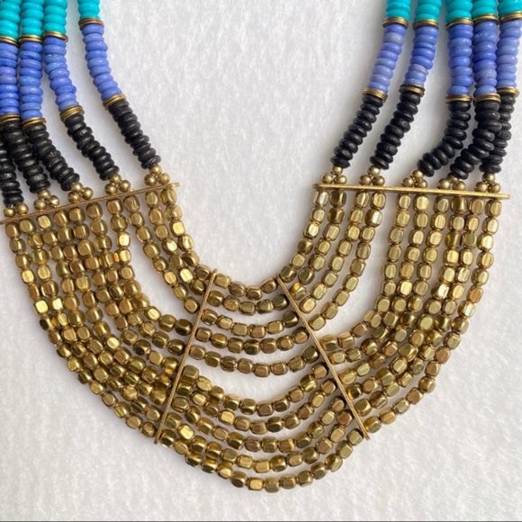 Taneesi Indian Blue Gold Layered Beaded Necklace - Picture 7 of 10